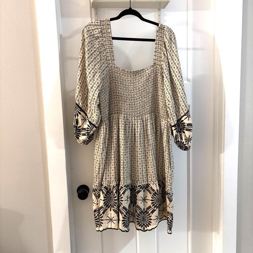 NWT‎ Tribal Wear Two Ways Embroidered Dress XL French Oak Puff Sleeve Boho $139
